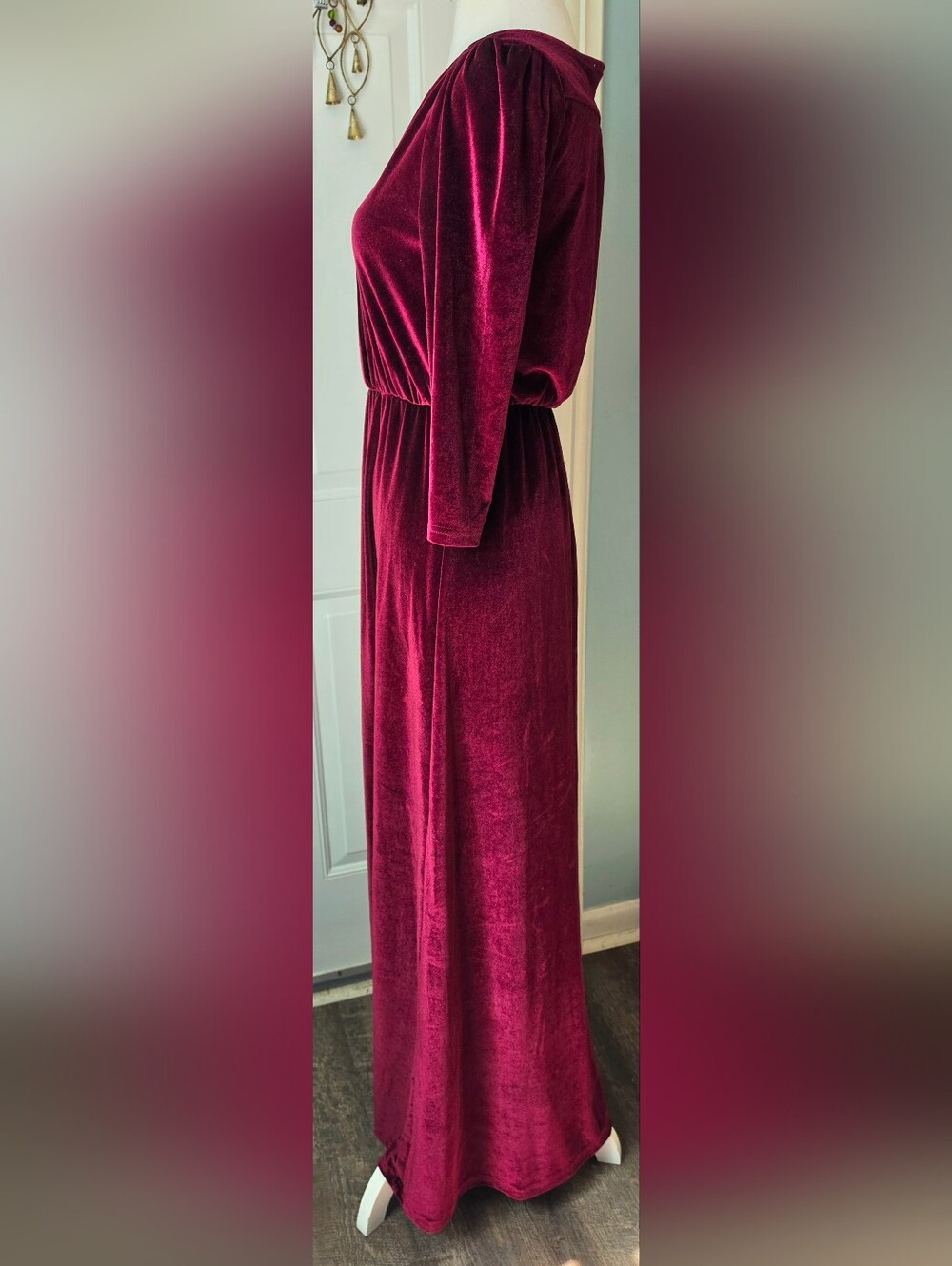 Baltic Born Sophia Velvet Faux Wrap Maxi Dress In Red Wine Women's S 3/4 Sleeve - Picture 3 of 13